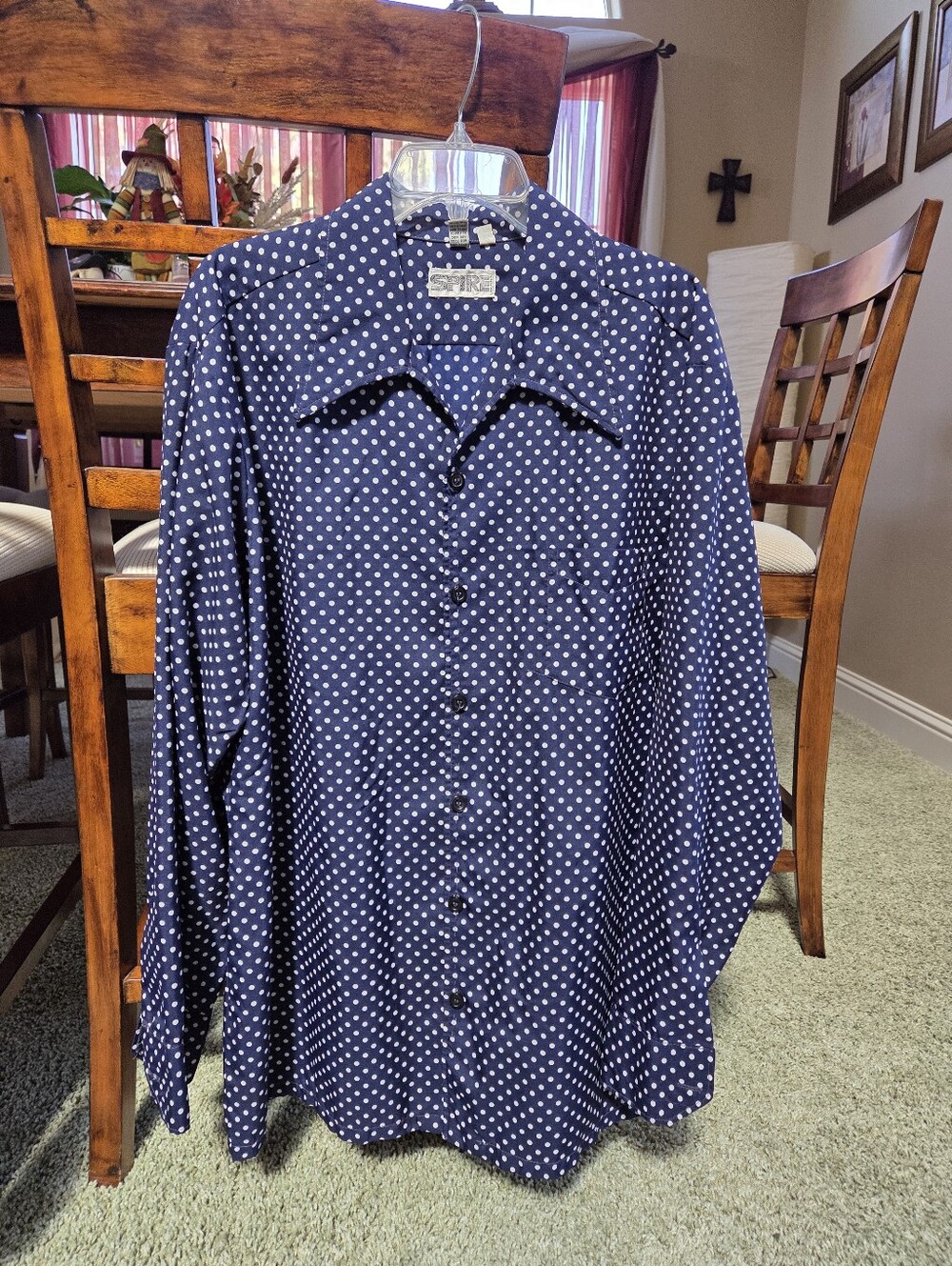 Navy Polka Dot XXL Womens Button-Up Shirt